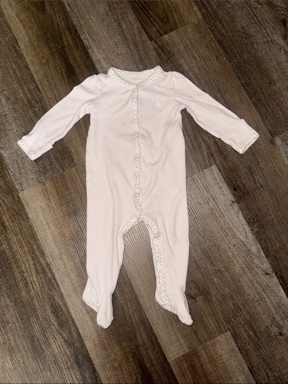 Ralph Lauren Light Pink Footed One-Piece with Ruffle Trim